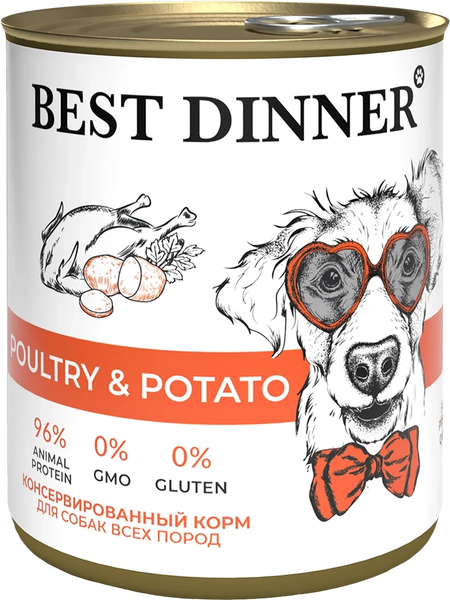 Влажный корм для собак Best Dinner Для щенков и взрослых собак Птица с картофелем - фото