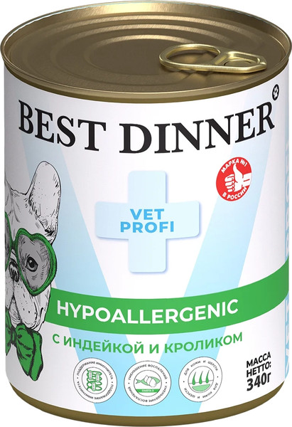 Влажный ветеринарный корм для собак Best Dinner Vet Profi Hypoallergenic С индейкой и кроликом - фото