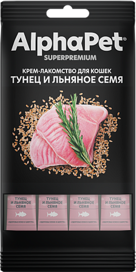 Лакомство для кошек AlphaPet Superpremium Крем с тунцом и льняным семенем / 340001 - фото