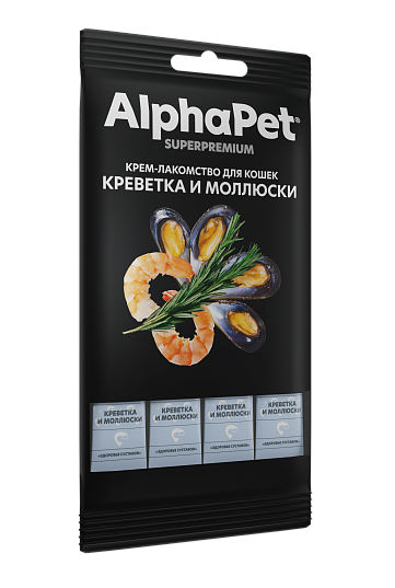 Лакомство для кошек AlphaPet Superpremium Крем с креветкой и моллюсками / 340002