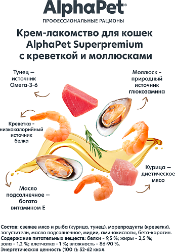 Лакомство для кошек AlphaPet Superpremium Крем с креветкой и моллюсками / 340002