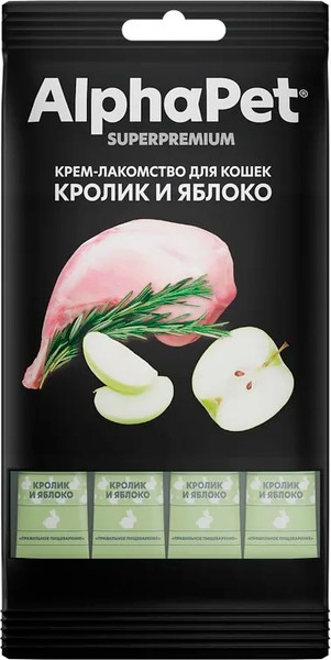 Лакомство для кошек AlphaPet Superpremium Крем с кроликом и яблоком / 340003 - фото