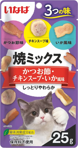Лакомство для кошек Inaba Якимиксу с кациобуси, куриным бульоном и кальмаром - фото