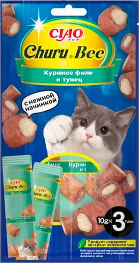 Лакомство для кошек Inaba Чуру-Би Запеченные трубочки с куриным филе и тунцом Кацуо - фото