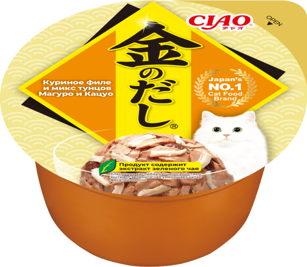 Влажный корм для кошек Inaba Kinnodashi cup куриное филе, микс тунцов - фото