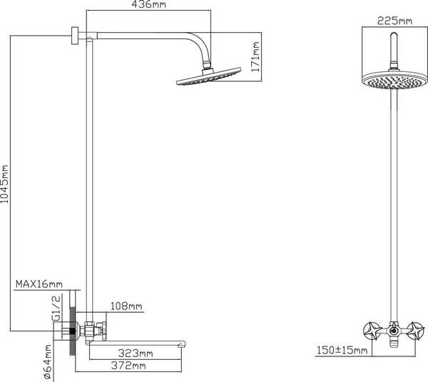 Верхний душ со смесителем AV Engineering AVROL15-D35
