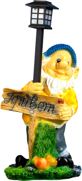 Садовая фигура-светильник Хорошие сувениры Гном с фонарем и табличкой Привет / 4203380 - фото