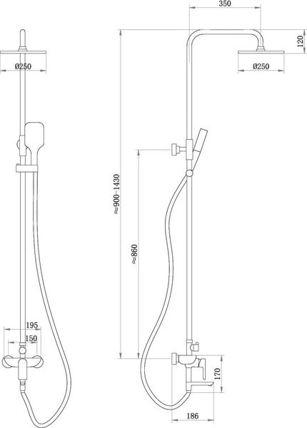 Душевая система со смесителем Abber Weiss Insel AF8016BL