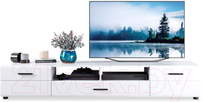 Тумба Империал Йорк ТВ 2д1ящ (белый жемчуг/белый глянец) - фото