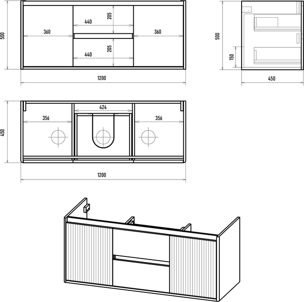 Тумба под умывальник Brevita Wine 120 / Win-09120-01-01-2Я