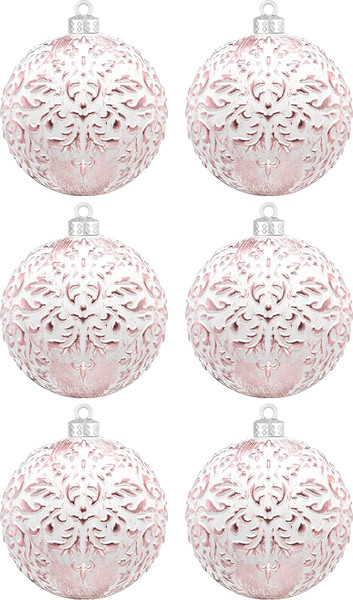 Набор шаров новогодних Elan Gallery Белый с розовым / 970160 - фото