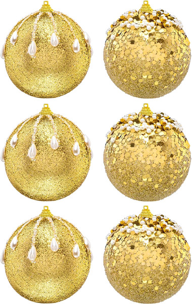 Набор шаров новогодних Elan Gallery Золото с белым / 970148 - фото