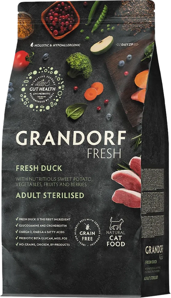 Сухой корм для кошек Grandorf Adult Sterilised Fresh Duck&Sweet Potato - фото
