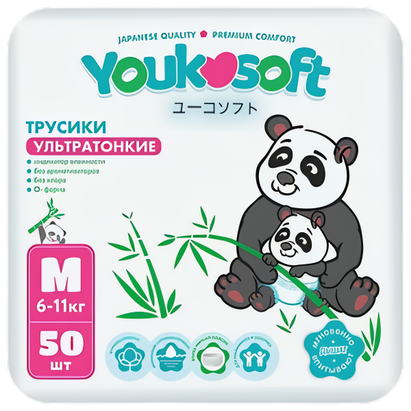 Подгузники-трусики детские Youkosoft Ультратонкие премиум 6-11 М - фото