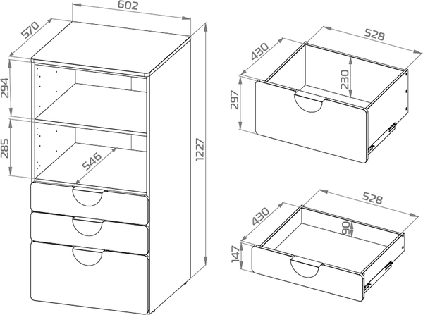Стеллаж Mebelain Пикси Три выдвижных ящика