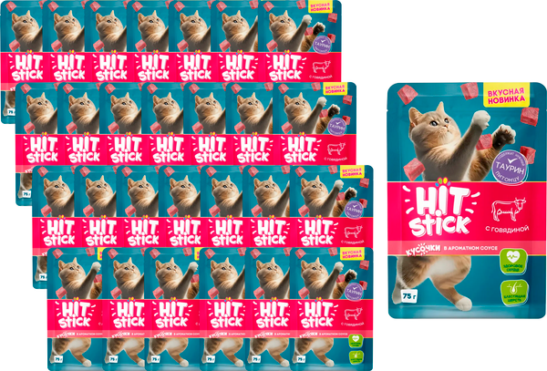 Влажный корм для кошек Hitstick Для кошек с Говядиной в соусе - фото