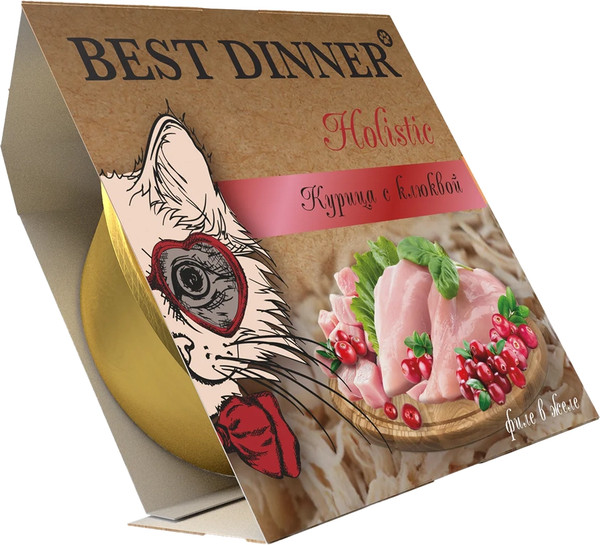 Влажный корм для кошек Best Dinner Holistic Мясные волокна в желе Курица с клюквой - фото
