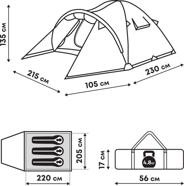 Палатка RSP Outdoor Deep 3 / T-DE-3-B (синий)