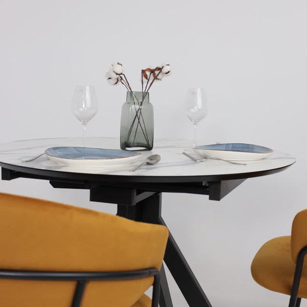 Обеденный стол LEPREMO AV 1107 HPL+МДФ раздвижной D1000-1350x750 