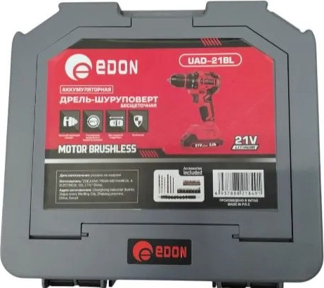 Аккумуляторная дрель-шуруповерт Edon UAD-18DBL / 40094
