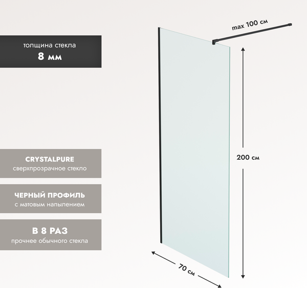 Душевая стенка Benetto BEN-602 BLC 70х200