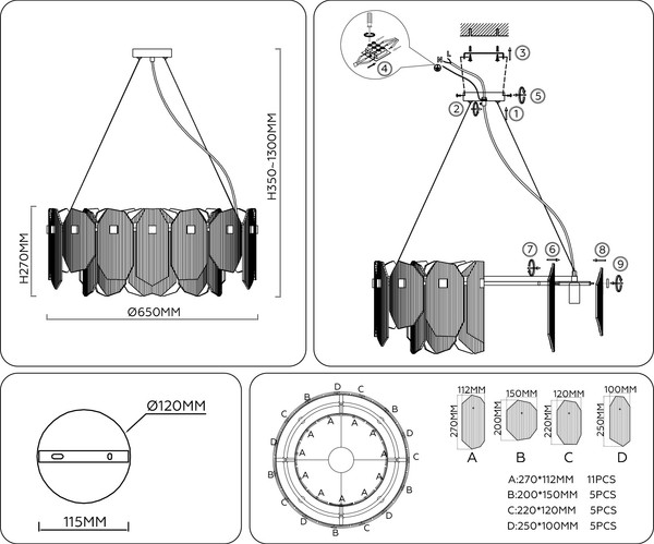 Люстра Ambrella LH31253/8 BS/CL (латунь/прозрачный)