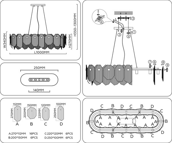 Люстра Ambrella LH31255/12 BS/CL (латунь/прозрачный)