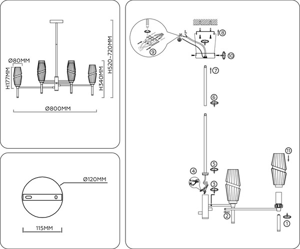 Люстра Ambrella LH55202/8 BS/CL (латунь/прозрачны)