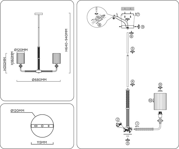 Люстра Ambrella LH71500/5 BS/FR (латунь/белый матовый)