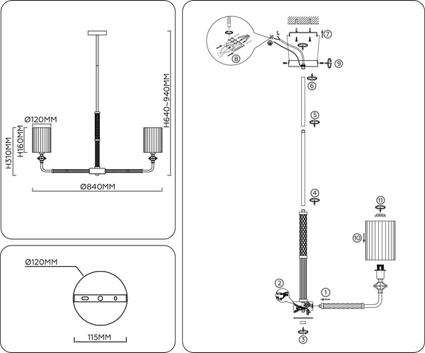 Люстра Ambrella LH71503/7 BS/FR (латунь/белый матовый)