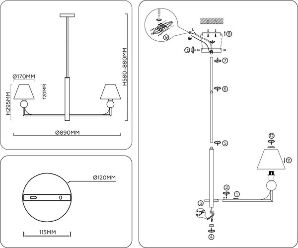Люстра Ambrella LH75162/7 BS/FR (латунь/белый матовый)