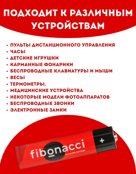 Комплект батареек Fibonacci ААA LR03/4B / FB-LR3-BL4