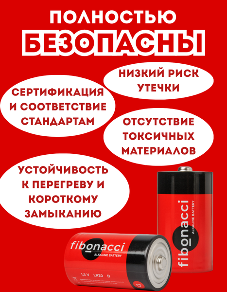 Комплект батареек Fibonacci LR20/2B тип D / FB-LR20-BL2