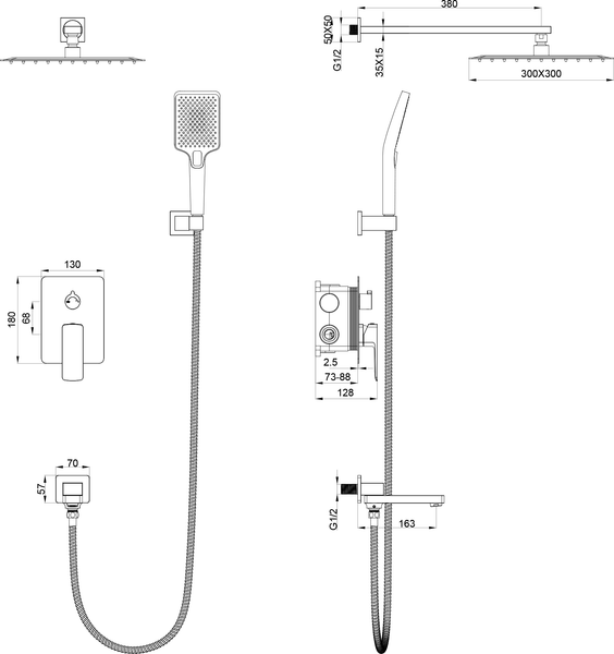 Душевая система со смесителем Oliveeka OL-939003-BGM