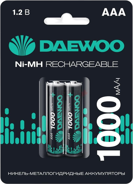 Комплект аккумуляторов Daewoo HR03-1000-2BL 1000мАч Ni-MH BL-2 - фото