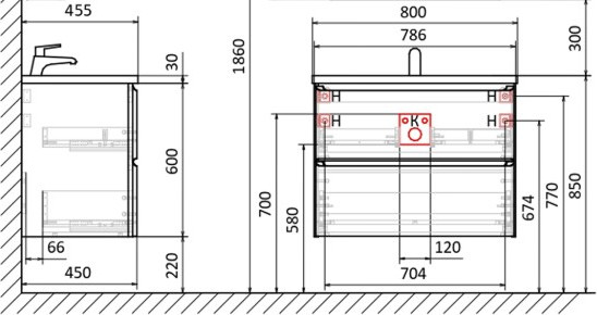 Тумба под умывальник Raval Welto 80 / Wel.01.80.2/P/W/RL+Leg.05.50/H200/Silver/RL+Leg.05