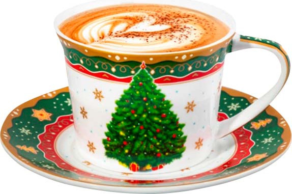 Чашка с блюдцем Elan Gallery Новогодняя елка New Bone China / 420807 - фото