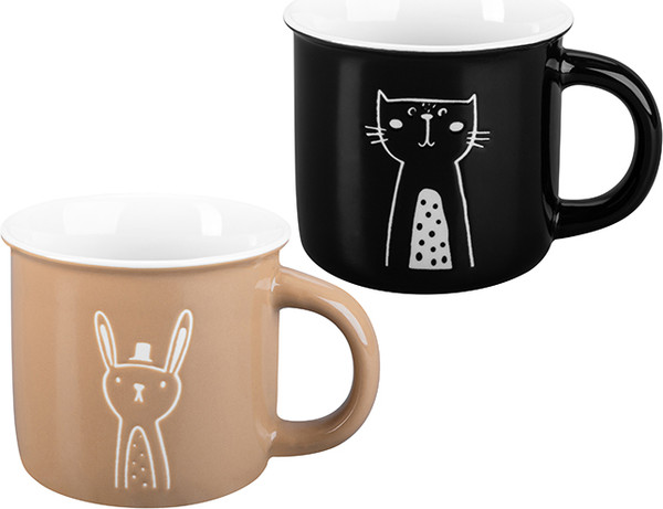 Набор кружек Elan Gallery Кот и Заяц New Bone China / 230262 - фото