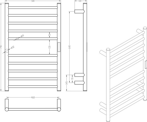 Полотенцесушитель электрический Roxen Caspia 11070-5079B