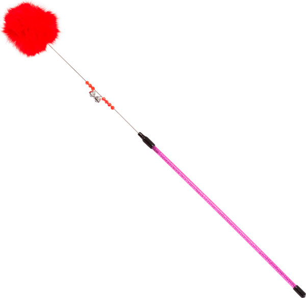 Игрушка для кошек ZooZooZoo Удочка-дразнилка. Меховой помпон / TM-02-A - фото