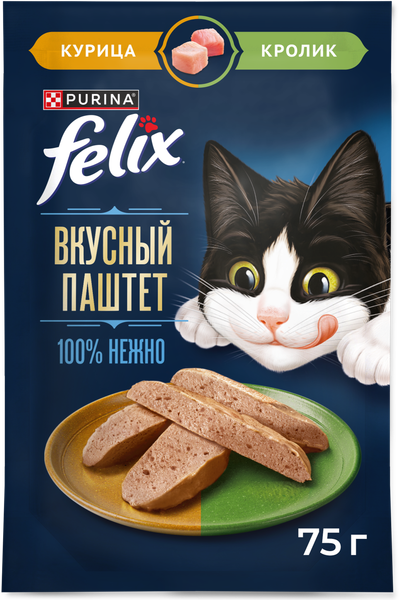 Влажный корм для кошек Felix Вкусный паштет Курица и кролик - фото