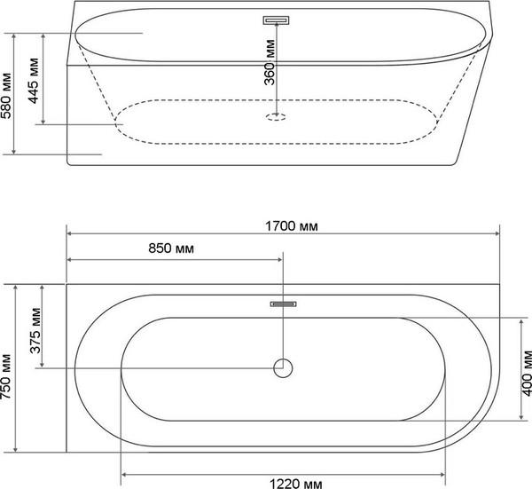 Ванна акриловая Grossman Cristal GR-2204L 170x75