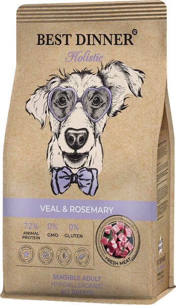Сухой корм для собак Best Dinner Holistic Adult Sensible Hypoallergenic All Breeds Veal&rosemary - фото