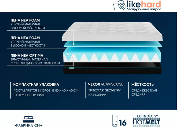 Матрас Фабрика сна Like Hard 180x190