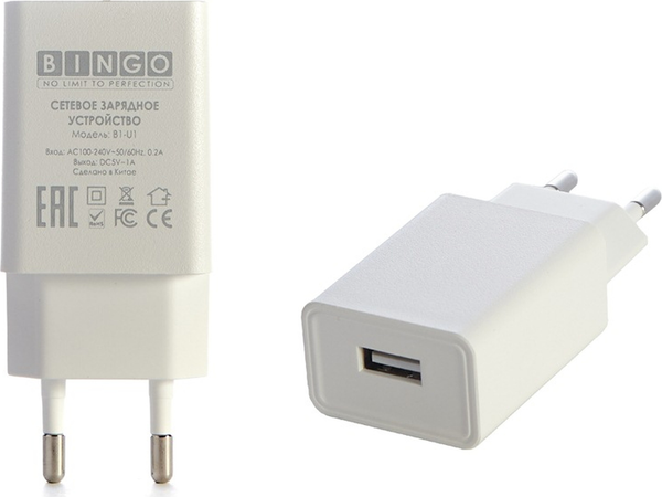 Адаптер питания сетевой Bingo B1-U1, 1А