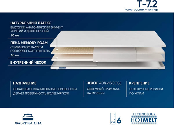 Наматрасник ортопедический Фабрика сна Топпер Т-7.2 90x195