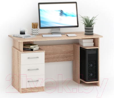 Компьютерный стол Империал Гарвард 3ящ 130 (дуб сонома/белый)