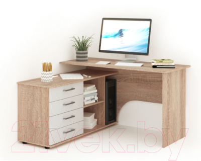 Письменный стол Империал Гарвард ЛВ 130x120 (дуб сонома/белый)