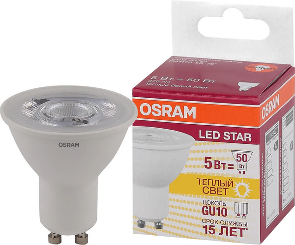 Лампа Osram LED Star PAR16 370лм 5Вт 3000К GU10 / 4058075403376