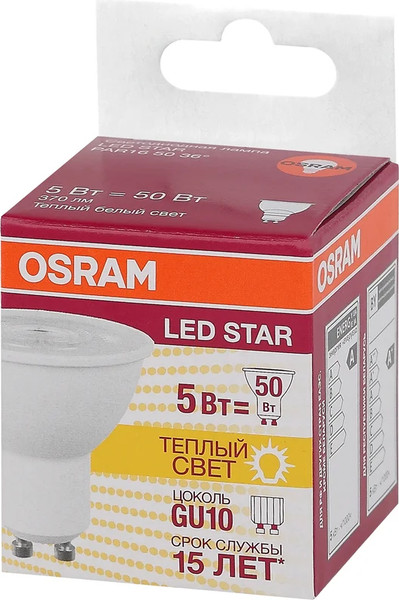 Лампа Osram LED Star PAR16 370лм 5Вт 3000К GU10 / 4058075403376